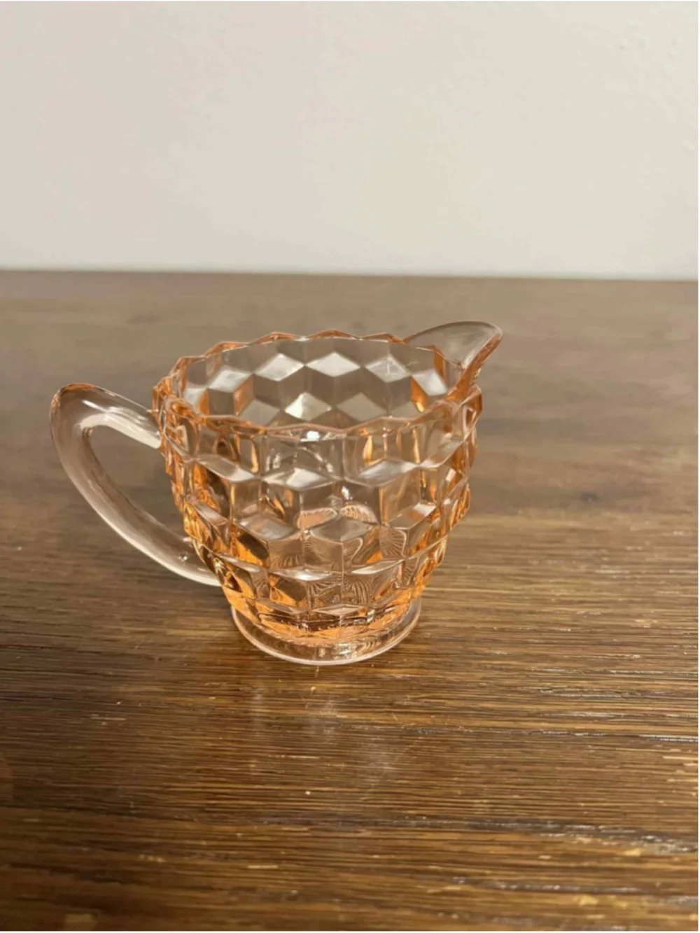 Vintage Jeannette Glass Pink Cube Pattern Creamer 1930s Depression Glass Art Dec